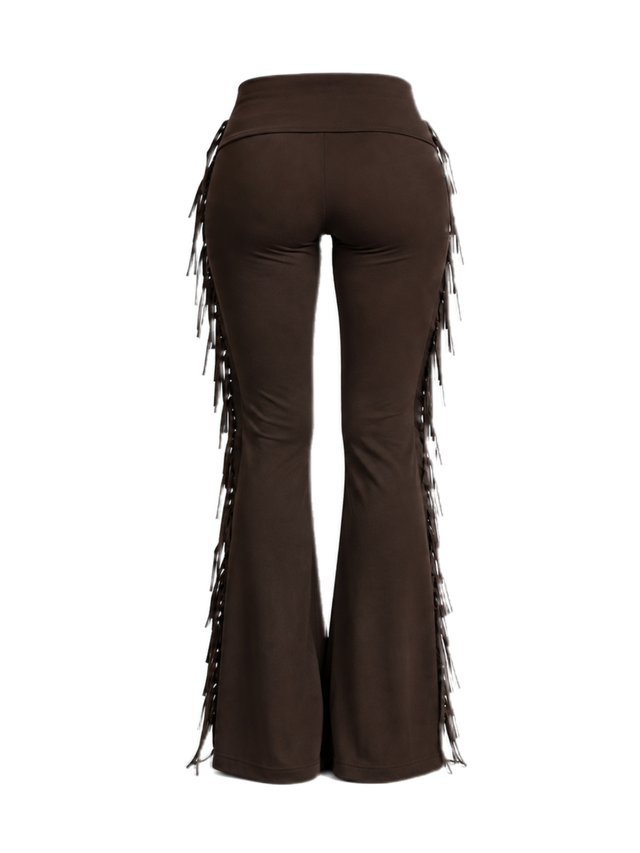 FRINGE FOLD-OVER FLARED PANTS