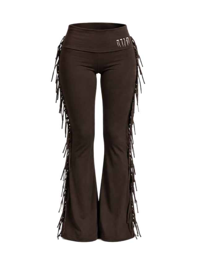 FRINGE FOLD-OVER FLARED PANTS