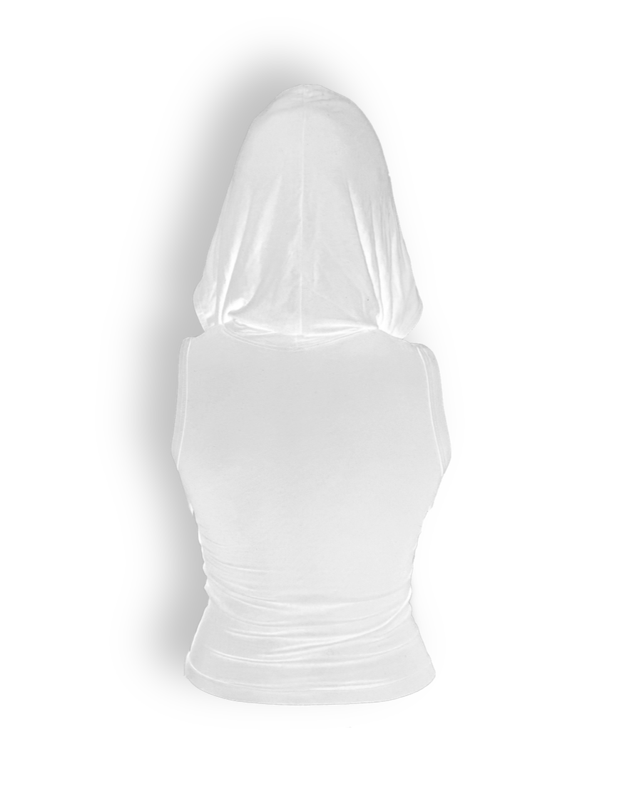 HOODED SLEEVE-LESS WHITE TOP