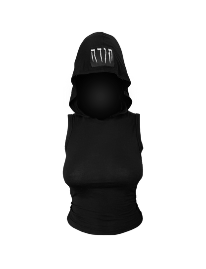 HOODED SLEEVE-LESS BLACK TOP