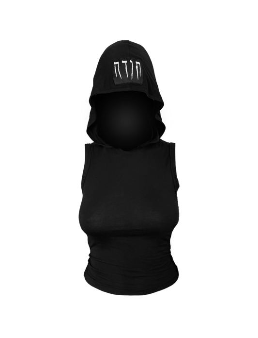 HOODED SLEEVE-LESS BLACK TOP