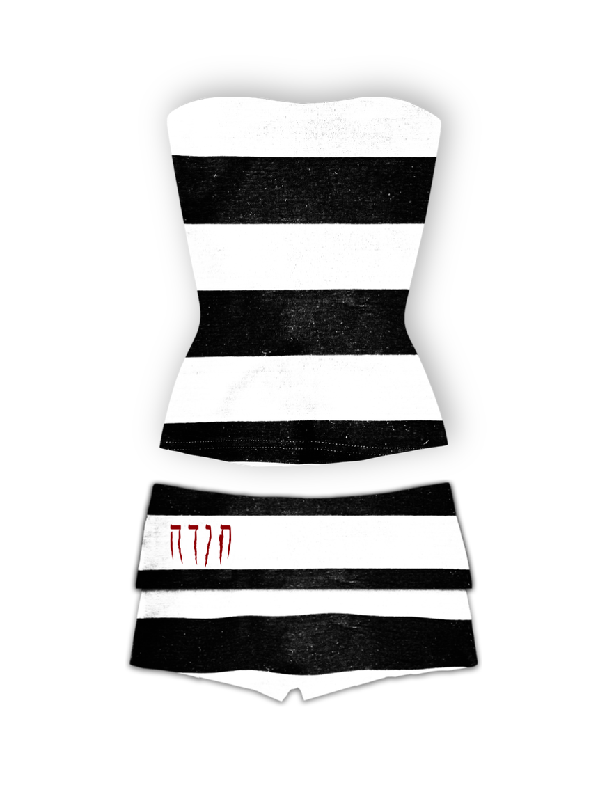 TODA BLACK & WHITE STRIPED SET - STRAPLESS & MICROSHORTS