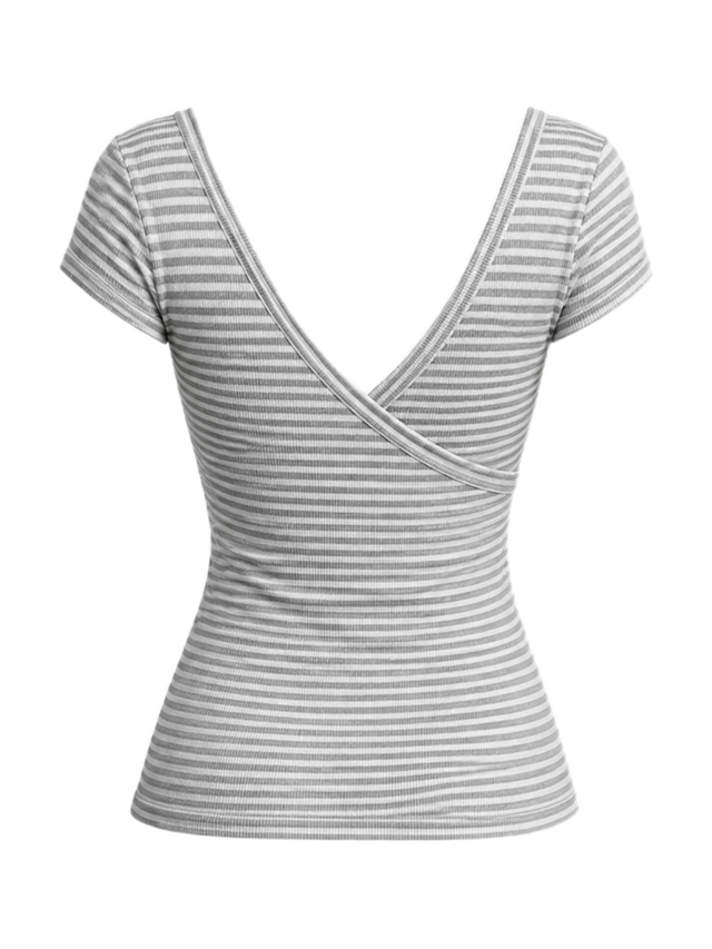 GREY CROSSOVER RIB TOP