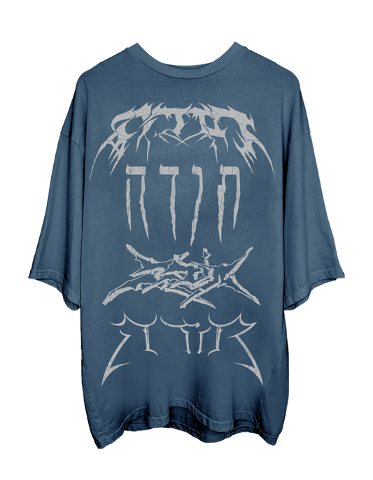 BLUE GRAFFITI-LOGOS OVERSIZED T-SHIRT