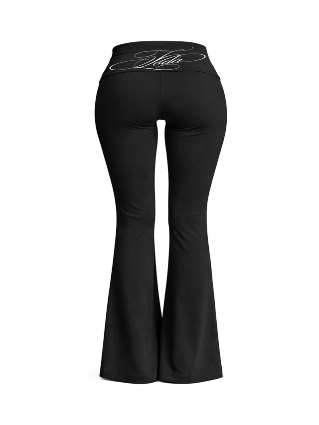 BLACK SPORT FOLD-OVER FLARED PANTS