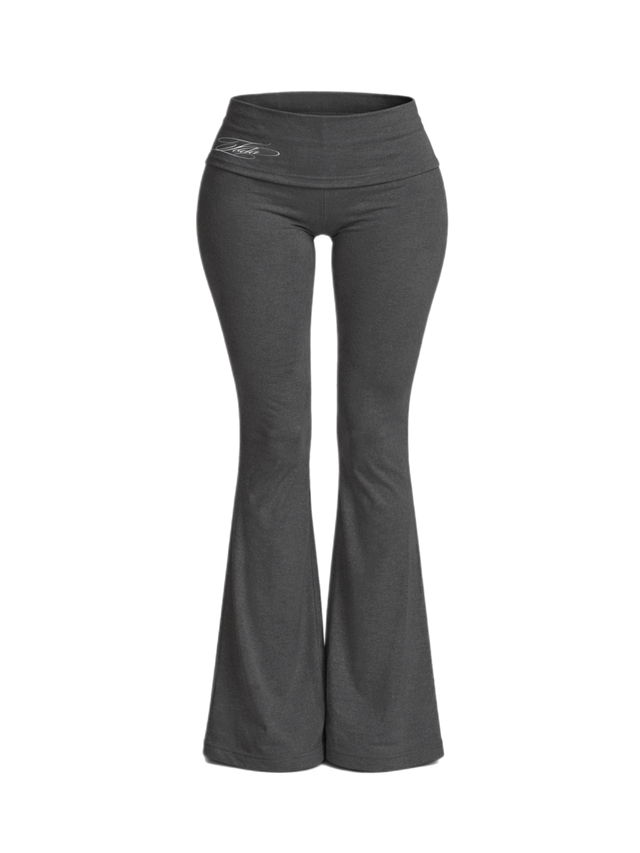 GREY SPORT FOLD-OVER FLARED PANTS