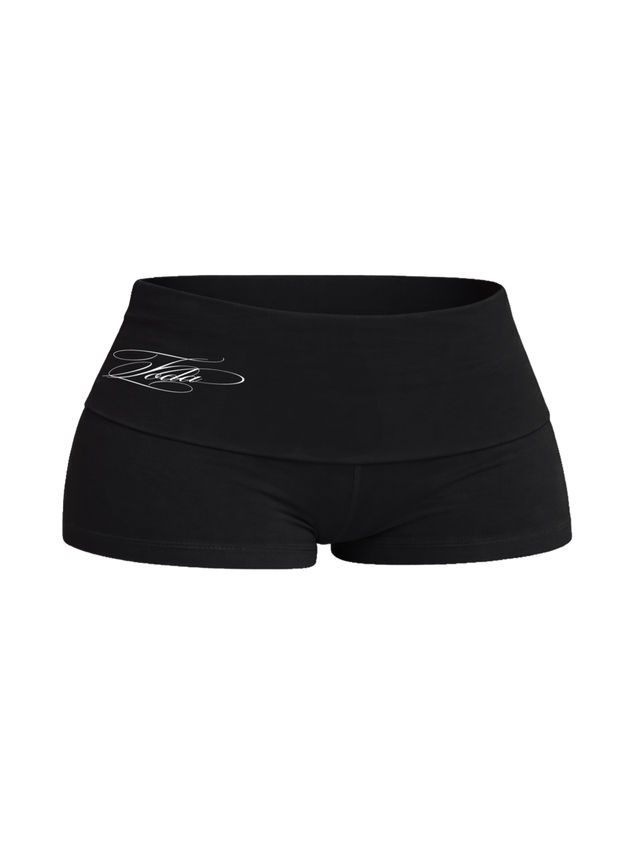 BLACK SPORT FOLD-OVER SHORTS