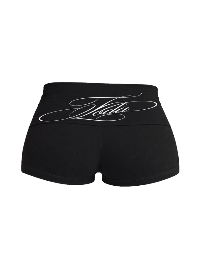 BLACK SPORT FOLD-OVER SHORTS