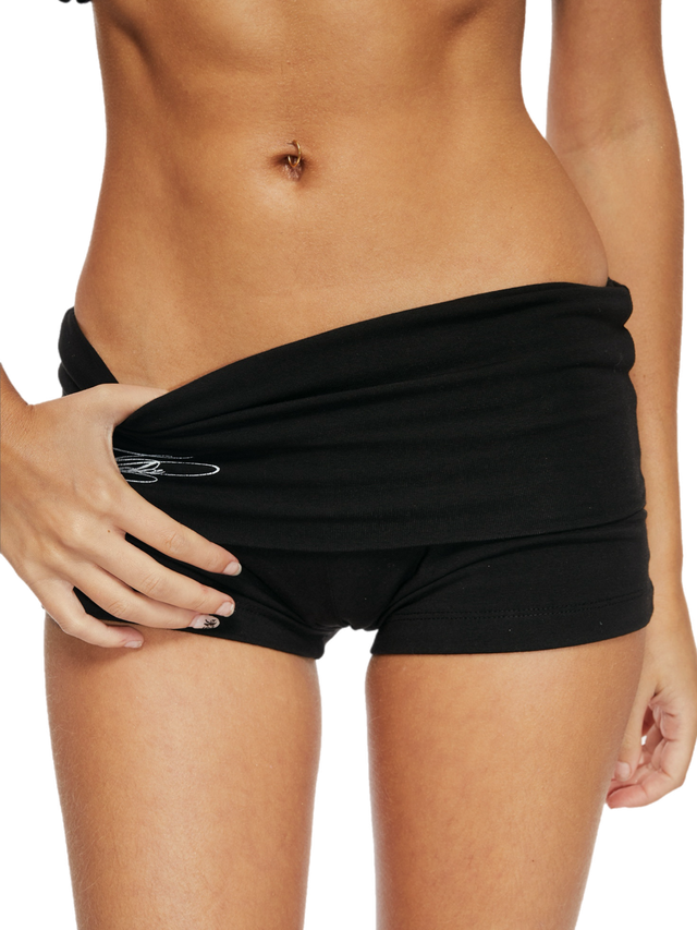 BLACK SPORT FOLD-OVER SHORTS