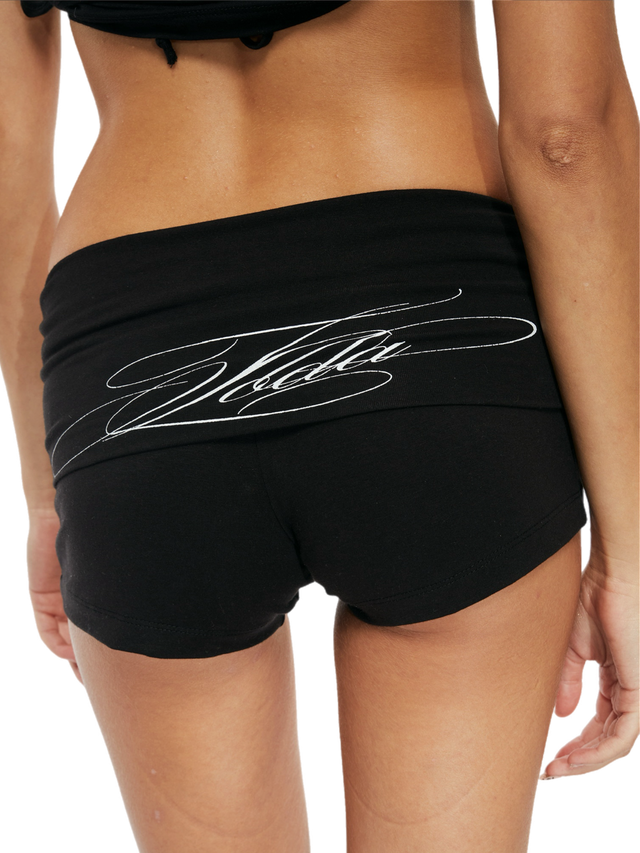 BLACK SPORT FOLD-OVER SHORTS